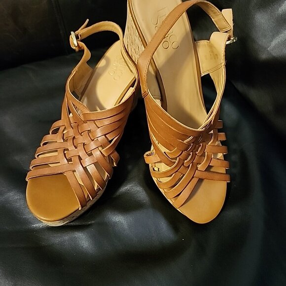 Franco Sarto Size 10M Ladies Strappy Open-Toe Wedge Heel Sandals - Picture 2 of 5